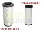 17741-U2100-71 + 17744-U2100-71 Toyota Forklift 12" X 5" Air Filter Kit. Fixed Price $18.00.