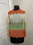 Vintage Chateau Du Tricot Mod Knit Mesh Top 70S Color Block Orange Green Cream. Fixed Price $58.47.
