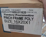 Filter 16X20X1 Flanders Precisionaire Pinch Frame Poly 11655.011620. Fixed Price $39.95.